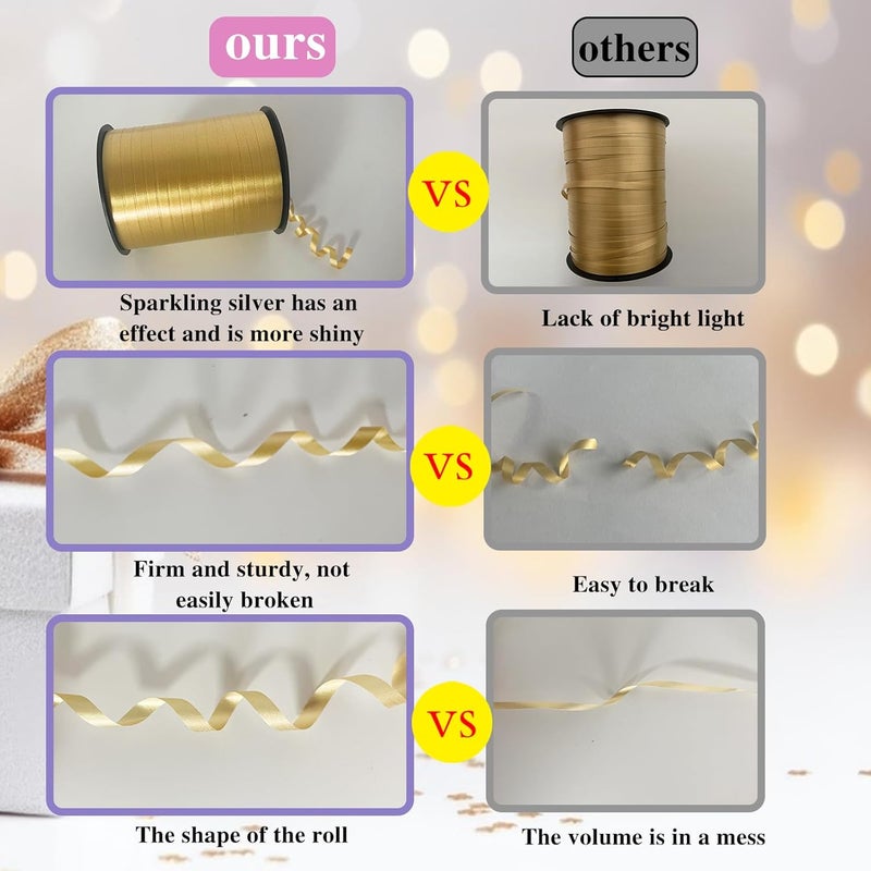 WFAUIBR 500 Yard Gold Curling Ribbon,Ribbon for Balloons Gold Ribbon Wrapping for Presents，Curling Ribbon for Gift Wrapping， for Balloon String ，Parties, Baby Shower,Crafts wrap - Image 3